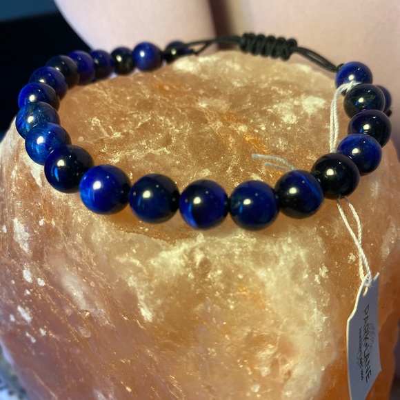 NWT UNISEX BLUE TIGER EYE BEADED ADJUSTABLE TO FIT OTTO MEN AND WOMEN - Picture 3 of 13